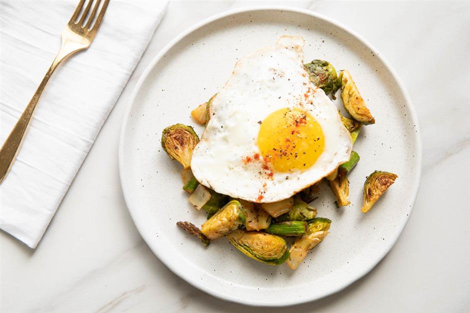 Brussels Sprouts & Asparagus Breakfast Hash