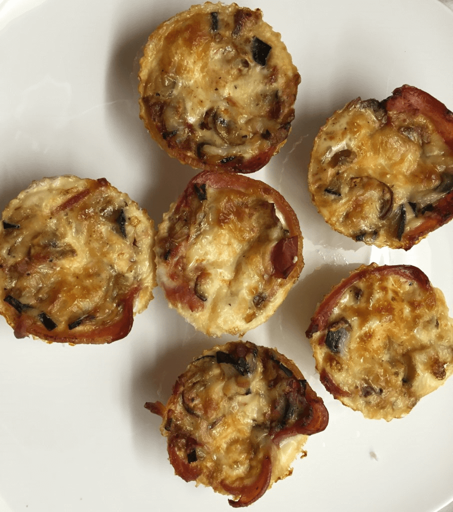 30 Days of Egg Whites: Bacon Wrapped Zucchini, Mozzarella, Onion, Mushroom Cupcakes