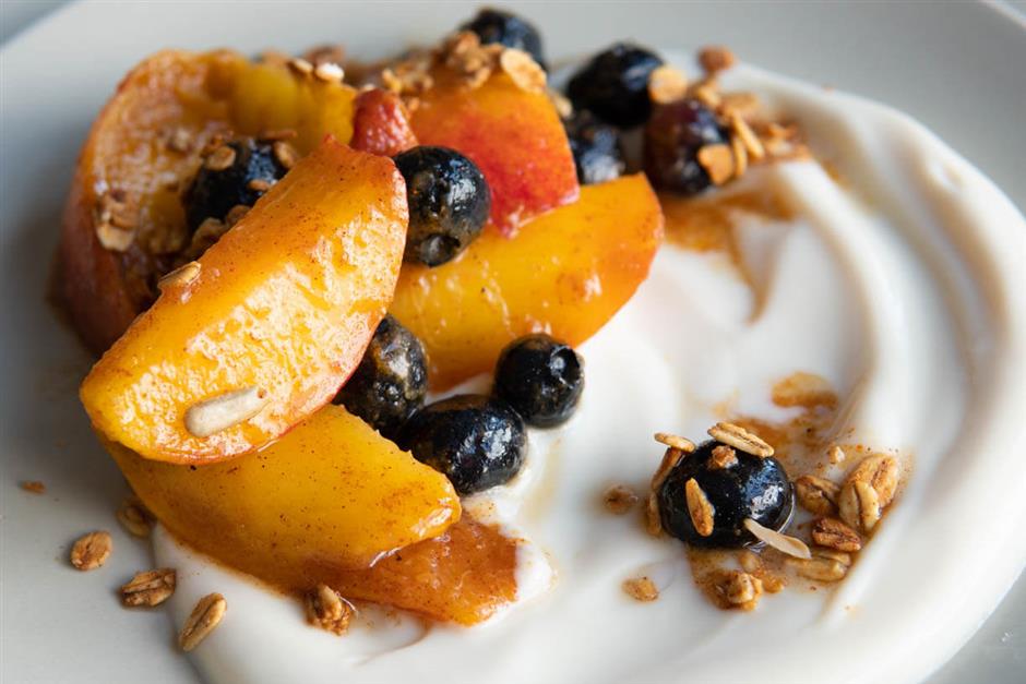 Macerated Chili-Cinnamon Peaches & Blueberries