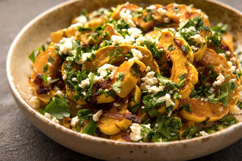 Chipotle Roasted Delicata Squash With Parsley & Feta