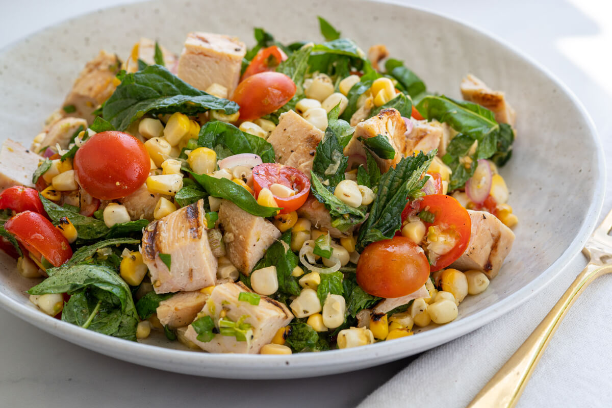 Summer Corn Salad with Basil, Mint & Chicken