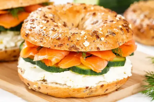 high protein salmon bagel breakfast