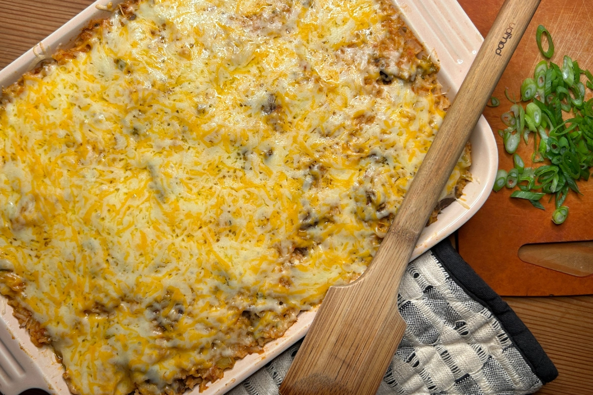 Queso Steak & Rice Bake