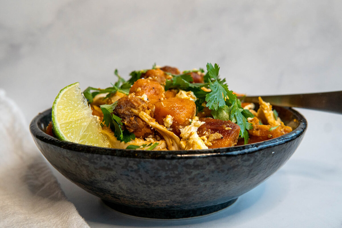 Sweet Potato Chicken Bowl With Queso Fresco and Lime