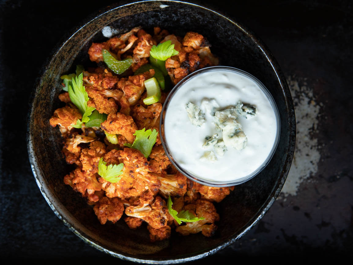 Roasted Buffalo Cauliflower With Blue Cheese Dressing