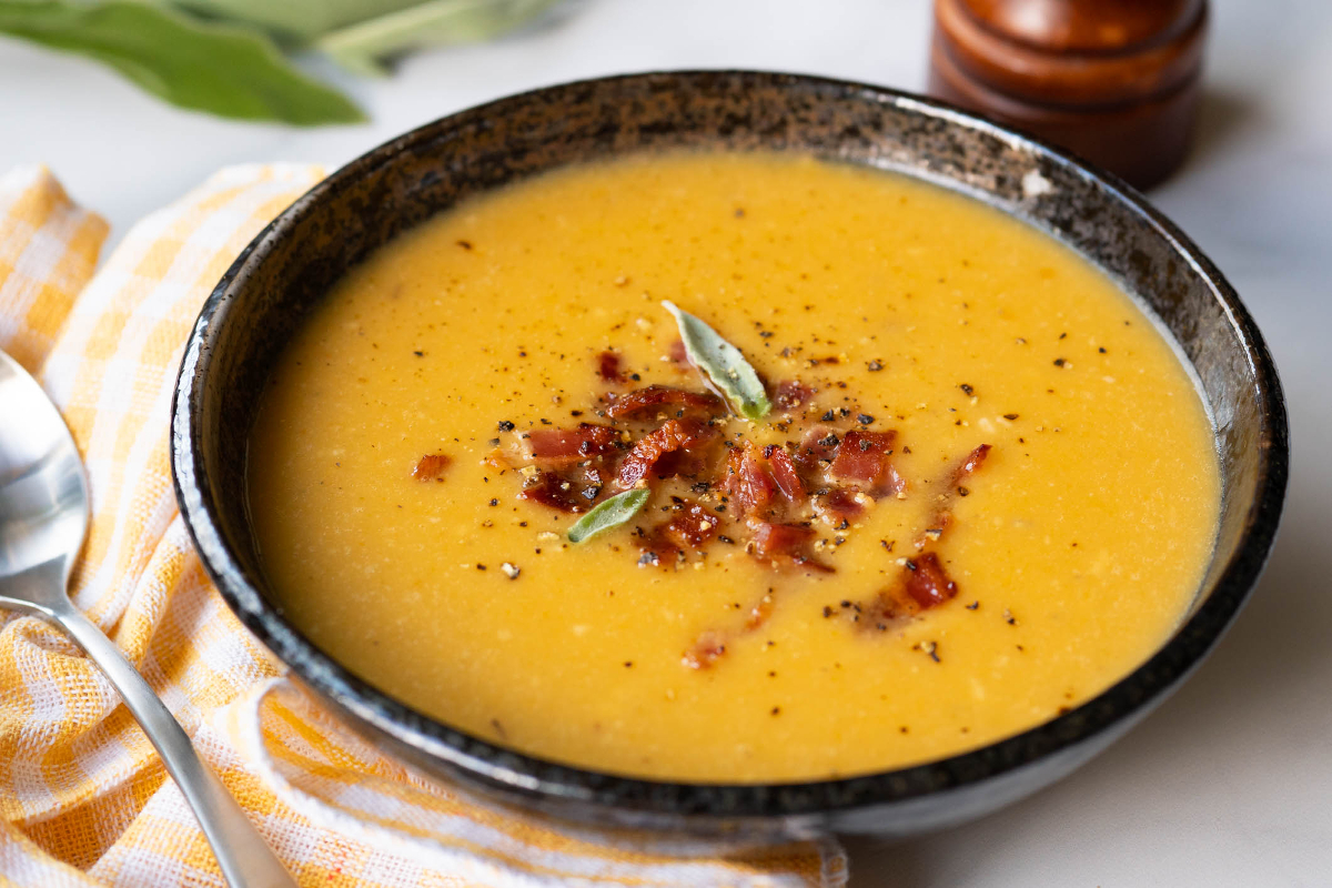 White Bean & Sage Soup With Smoky Bacon