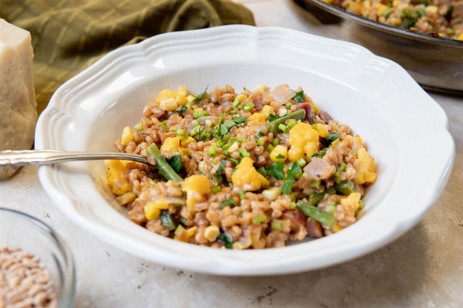Farro Risotto With Parmesean and Veggies