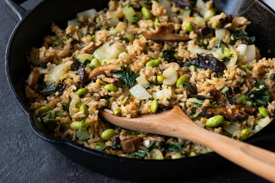 Ginger-Lime Fried Rice With Bok Choy and Mushrooms