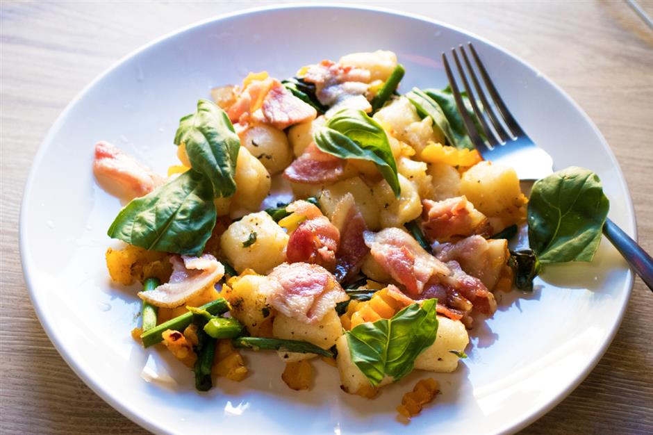 Trader Joe's Cauliflower Gnocchi with Bacon and Butternut Squash