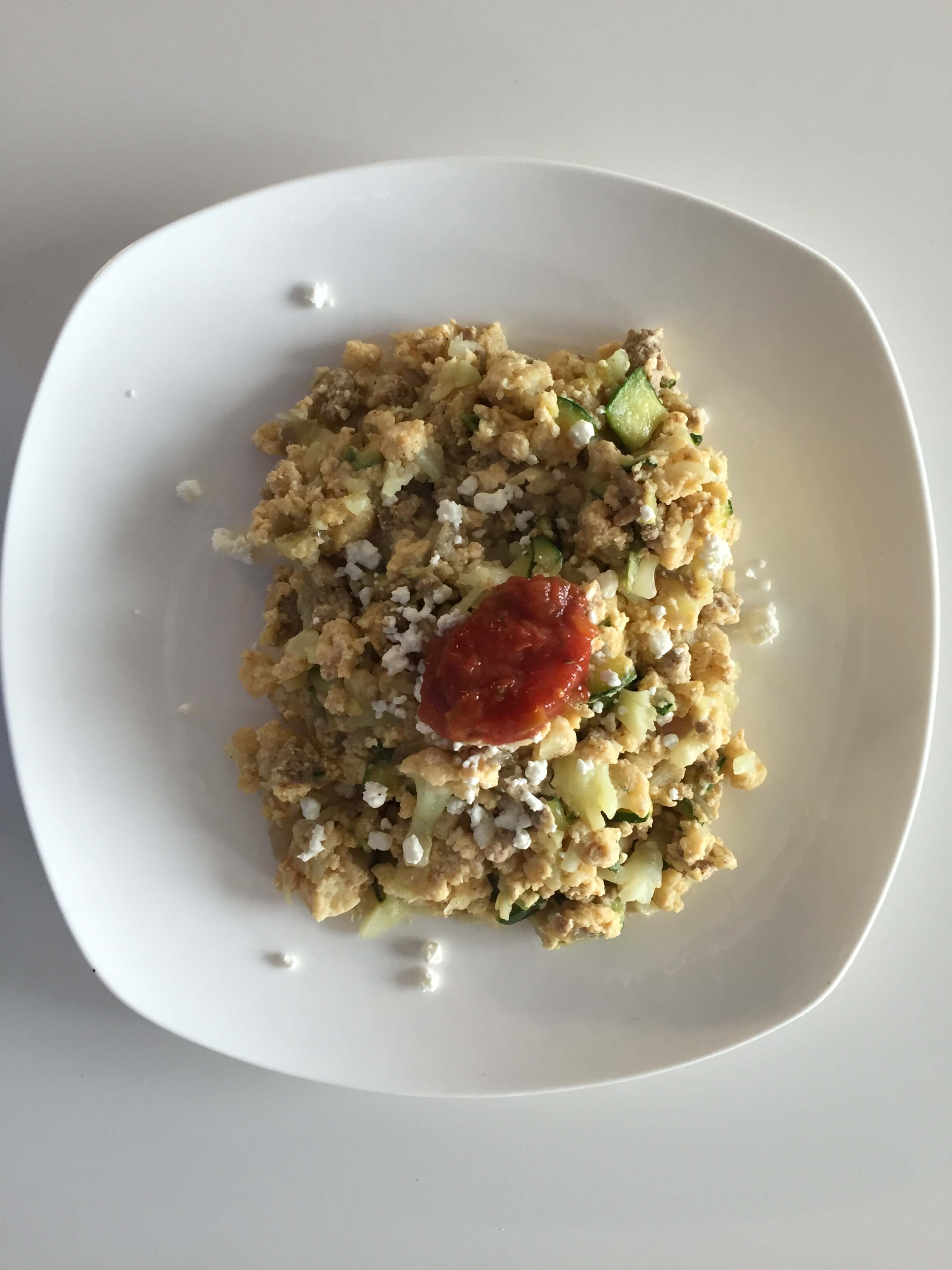 30 Days of Egg Whites: Cauliflower, Egg White, Cheese and Bacon Scramble